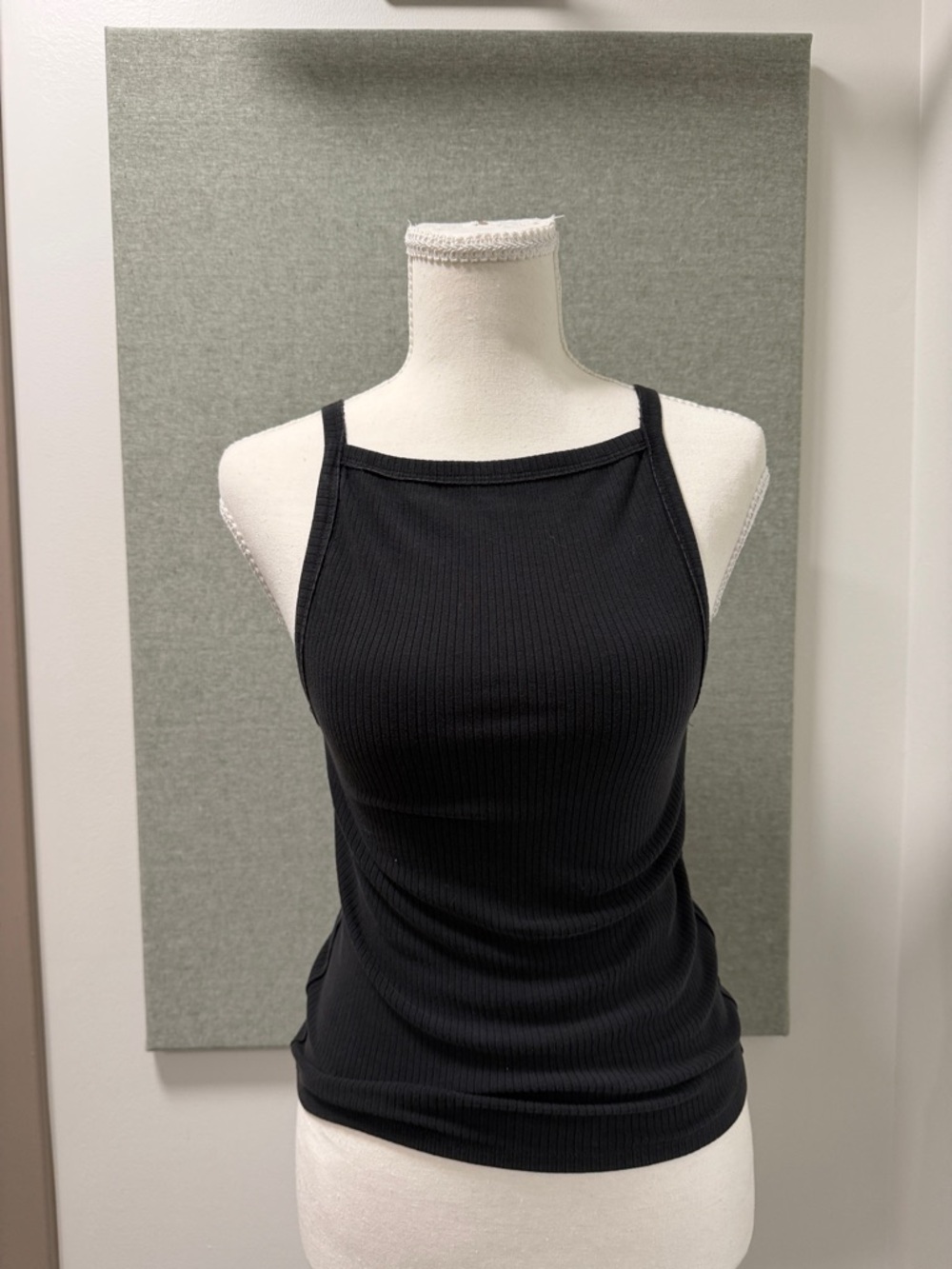 Free People Mia Rib Tank Black S Square Neck Fitted Basic